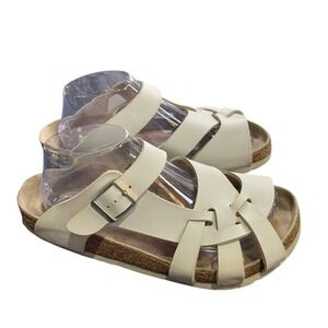 Papillio Birkenstock Pisa Sandals Womens 39 8.5 Narrow White Beige Comfort Cork